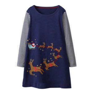 Christmas Santa Reindeers Girls Blue Long Sleeve D
